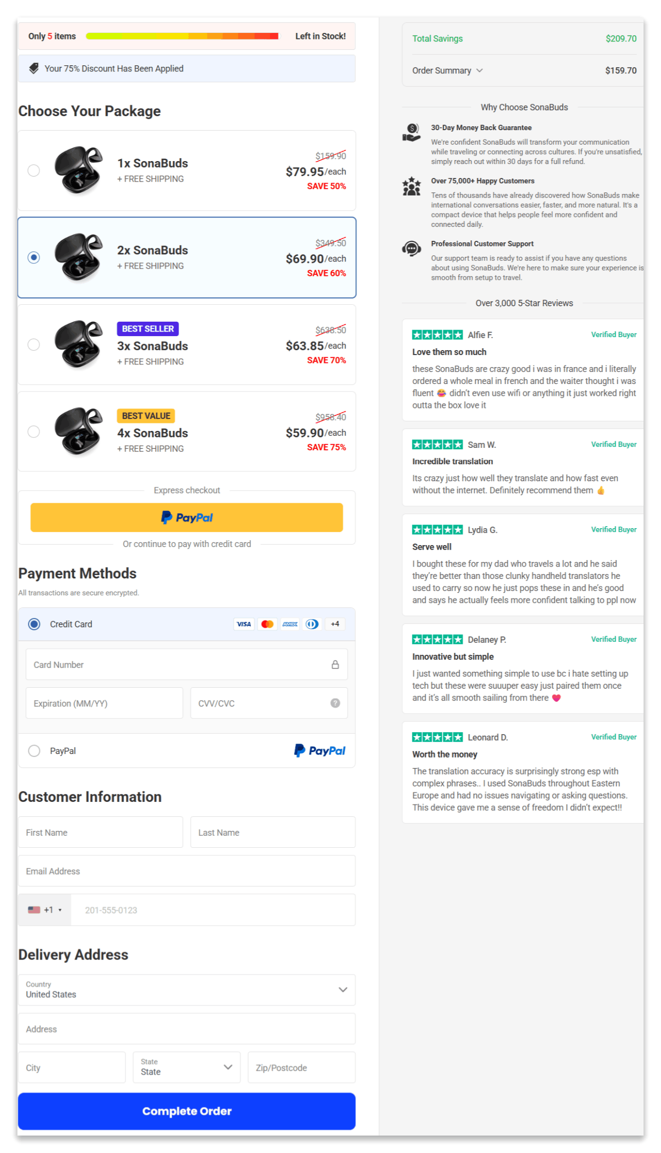 SonaBuds Translating Earbuds Secure Checkout Page